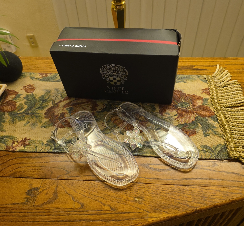 Vince Camuto Clear Jelly Thong Sandals with Iridescent Floral Accent
